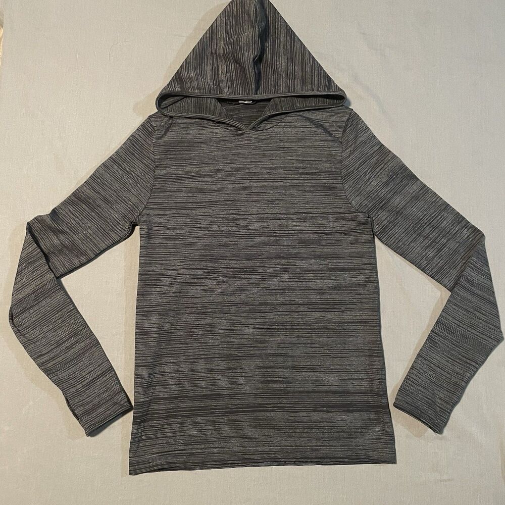 Fabletics Womens Megan Seamless Lurex Pullover Hooded Top Medium Black Silver
